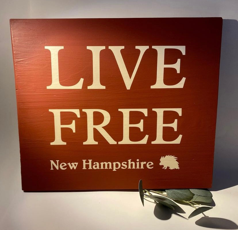 Live Free NH Porcupine hanging sign