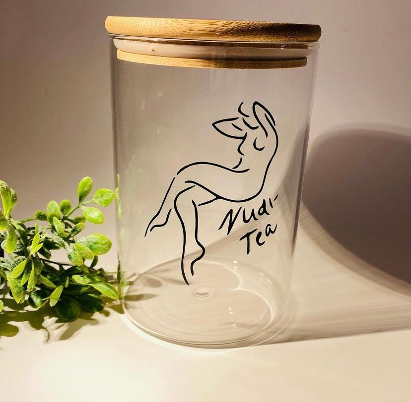 33.8 Custom Round Glass Canister with Bamboo Lid