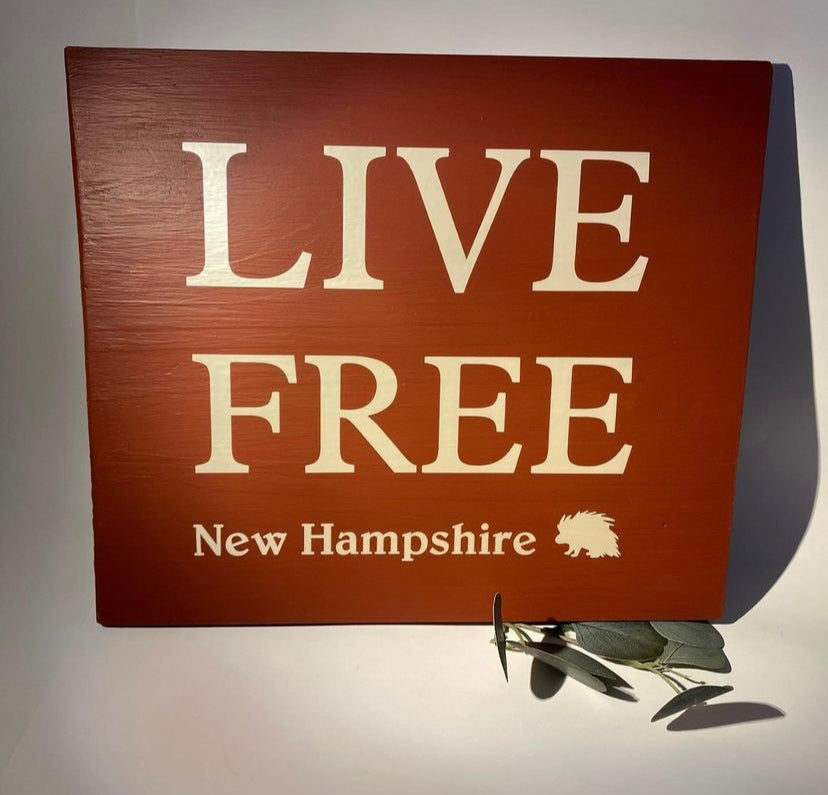 Live Free NH Porcupine hanging sign