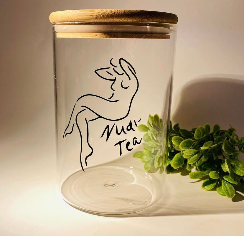 33.8 Custom Round Glass Canister with Bamboo Lid