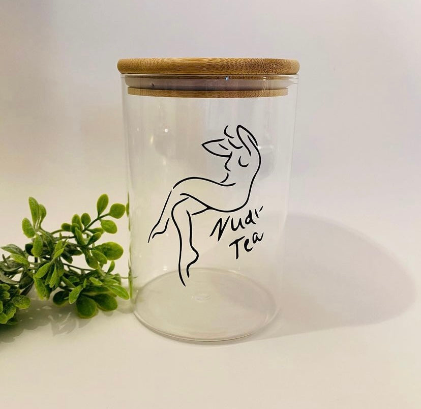 33.8 Custom Round Glass Canister with Bamboo Lid