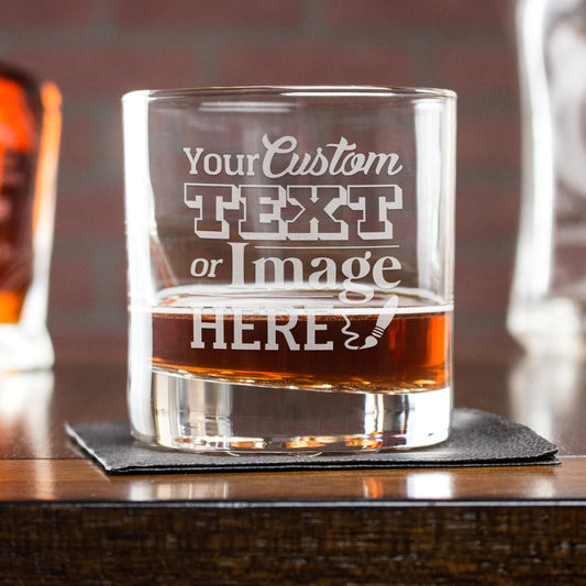 Custom etched whiskey glass