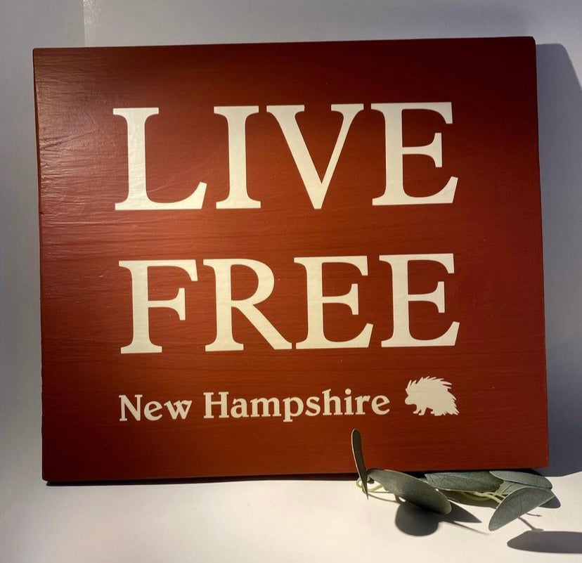 Live Free NH Porcupine hanging sign